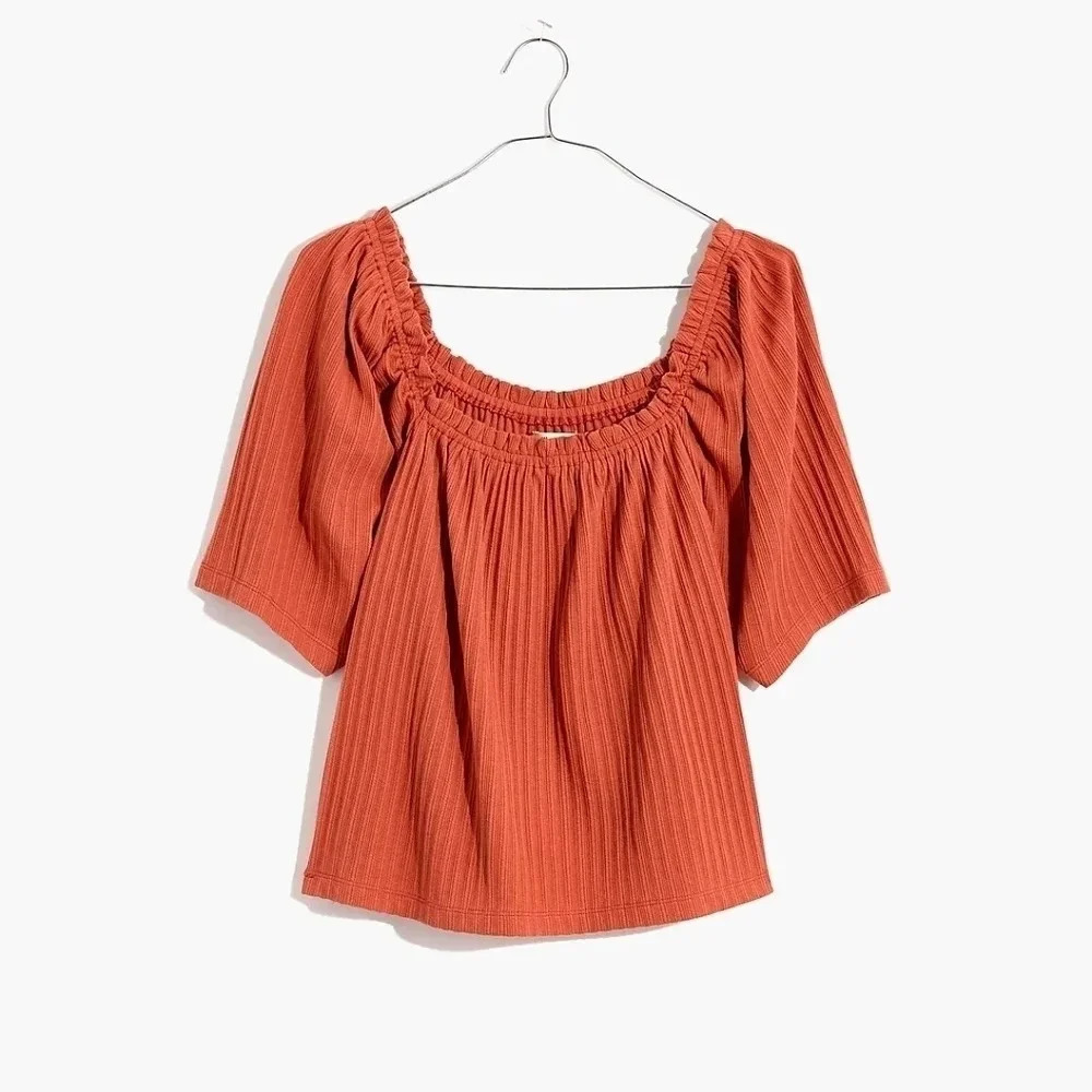 Madewell Knit Pointelle Peasant Top, Color Terracotta Size M